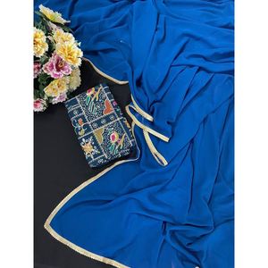 DISEÑADOR GEORGETTE LACE FRONTERA TRABAJO SAREE CON BLUSA DESCOSTADA SKY - Product Image 1