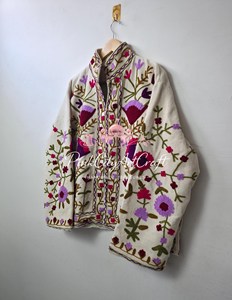 Handcrafted Suzani Embroidery Cotton Velvet Breathable Eco-Friendly <b>Quilted</b> Jacket Elegant Women Winter Regular Coat Boho Chic - Product Image 4