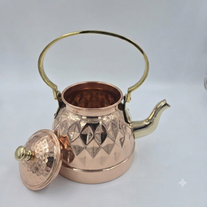 Théière en cuivre pur, théière artisanale en cuivre avec couvercle, théière indienne décorative, service à thé et café, décoration de cuisine et de maison, cadeau - Product Image 3