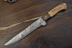 Couteau de chef de cuisine et couteau de chasse/extérieur personnalisé OEM en acier Damas forgé à haute teneur en carbone de 12 pouces avec manche en bois - Product Image 6