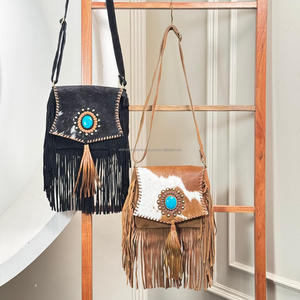 กระเป๋าถือ2025หนังกลับหนังวัวนิ่มวัสดุยอดนิยมสำหรับผู้หญิงกระเป๋าสะพายพาดลำตัวทำจากหนังสัตว์สีเทอร์ควอยซ์ - Product Image 4