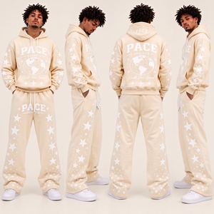Conjunto deportivo vintage para hombre, color granate burdeos, sudadera con capucha y estampado gráfico de estrellas, pantalones deportivos anchos y holgados, forro polar grueso, conjunto de 2 piezas. - Product Image 6