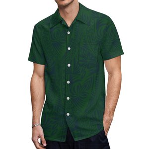 Factory Wholesale Green Polynesian Tribal Aloha Print <b>Men's</b> Short Sleeve Button Down <b>Hawaiian</b> <b>Shirt</b> with Chest Pocket Customized - Product Image 2