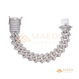 Bracelet à maillons baguette en argent avec moissanite, chaîne fine, bijoux de mode, pour usage quotidien, cadeau, style Miami Chicago - Product Image 5