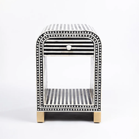 Table d'appoint traditionnelle rayée noir et blanc avec 5+ tiroirs, étagère ouverte, écologique, durable, meubles de salon et de salle à manger, pieds dorés