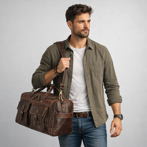 Bolsa de Viaje de Cuero Genuino con Múltiples Bolsillos con Hebilla, Compartimento Principal Espacioso y Diseño Premium para Fin de Semana - Product Image 4
