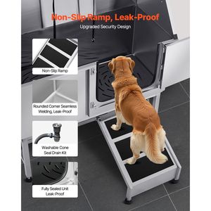 Vasca per Toelettatura Animali da Esterno in Acciaio Inossidabile da 62 Pollici con Rampa, Filtro Acqua in PE, Rubinetto, Soffione Doccia e Portasapone - Product Image 3