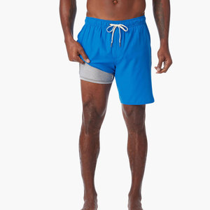 Men's Solid Blue Board Shorts Mid Waist Drawstring Quick Dry Casual Swimwear Short Length Woven Fabric - Product Image 2