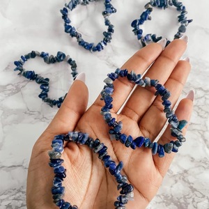Natural <b>Blue</b> Sodalite Chip <b>Bracelet</b> Irregular Gemstone Beaded Stretch Bangle Healing Properties Inspirational Anti-Anxiety - Product Image 1