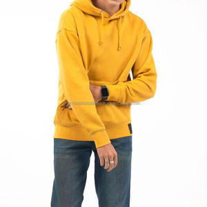 Sudadera con Capucha de Forro Polar, Manga Larga, Bolsillo Canguro Extra Grande, Color Amarillo Mostaza, Colección de Invierno para Hombre - Product Image 5