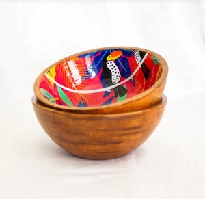 Ustensiles de cuisine personnalisés Petits bols de service en bois bleu Bol en bois de manguier émaillé pour une utilisation polyvalente - Product Image 4
