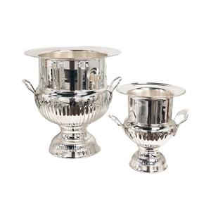 Seau à glace en acier inoxydable martelé de forme ronde avec poignée, porte-bouteille unique, décoratif pour les fêtes - Product Image 5