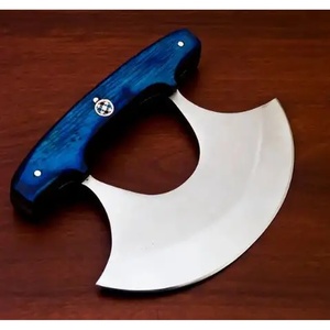 Couteau à découper en acier Damas avec manche en résine bleue, finition mate, écologique, ambidextre, avec étui en cuir - Product Image 3