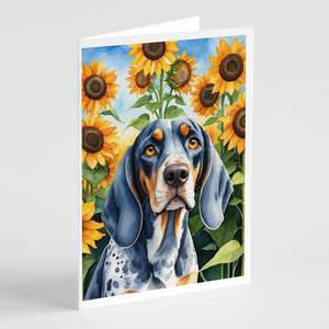Bluetick Coonhound en Sunflowers Whimsical A7 Tarjetas de felicitación en blanco Paquete de 8 con sobres 5x7 Tamaño de nota - Product Image 1