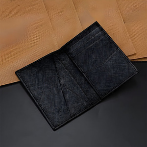 Saffiano Pattern Black Leather <b>Card</b> Holder Diagonal Slot Vertical Pocket <b>Wallet</b> For Men Premium Luxury High Quality Slim Case - Product Image 2