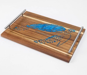 Wood Epoxy Resin Decorative Breakfast Serving Storage Tray With Metal Handles Turtle Engraving For Home Hotel <b>Coffee</b> <b>Table</b> Decor - Product Image 1