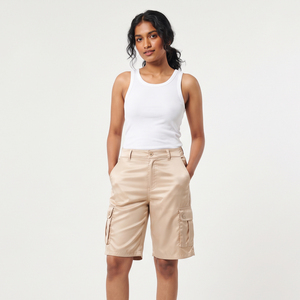 Shorts Cargo para Mujer, Cintura Media, Corte Regular, con Bolsillos Laterales, Estilo Casual, Cierre de Botones, Holgados, para Invierno, a la Moda - Product Image 1