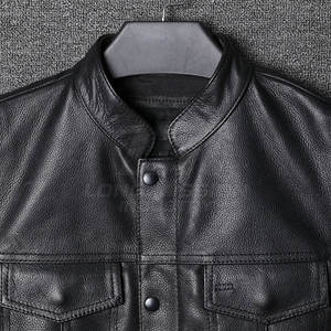 Chaleco de Cuero Genuino con Bolsillos Ajustables, Chaleco de Motociclista, Chaleco de Cuero para Moto - Product Image 4