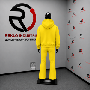 Ensemble de survêtement jaune personnalisé pour homme, sweat à capuche zippé intégral avec empiècements blancs contrastants, pantalon évasé, ensemble deux pièces de sport, vente en gros OEM Streetwear - Product Image 4