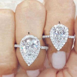 Media eternidad diamante simulado 14K oro blanco anillo de compromiso corte de pera Halo CZ anillo de Boda nupcial Moissanite Prong Set anillo - Product Image 2