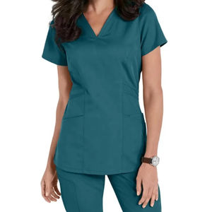 Ensemble de tenue médicale unisexe en denim extensible doux avec pantalon à cordon de serrage et haut à col en V pour infirmière, coupe moderne - Product Image 5