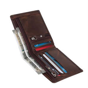 Brown Genuine Leather <b>Trifold</b> <b>Wallet</b> RFID Blocking Card Holder Coin Pocket Button Closure Vintage Short Purse <b>Men's</b> Eco-Friendly - Product Image 5