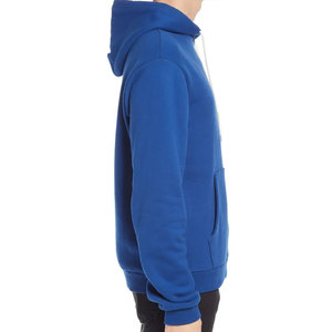 Sweat-shirt à capuche bleu uni pour homme, coupe ample, poche kangourou, cordons blancs, 100% coton tricoté, écologique - Product Image 3