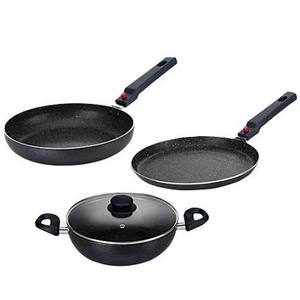 Red Aluminum Non Stick Cookware Set with Glass Lid <b>Induction</b> Compatible Frying Pan Soup <b>Pot</b> <b>for</b> Gas Stove - Product Image 2