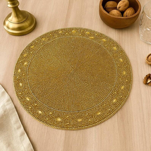 Chemin de table perlé thème feuilles d'automne, set de table perlé brodé pour décoration de mariage - Product Image 4