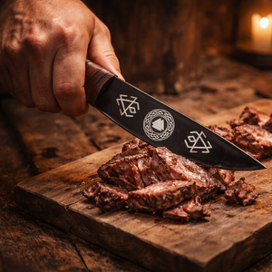 Cuchillo Vikingo Forjado a Mano con Funda de Cuero, Hoja de Acero al Carbono Grabada Personalizada, para Supervivencia, Caza, Camping y Uso Industrial - Product Image 4