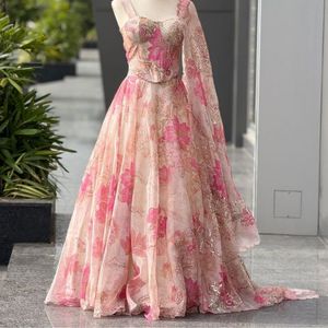 AARIKA TEXTILE Modern Digital Printed Summer/Winter Casual Style Organza Quick Dry <b>Kurta</b> / Kurti Corset Embroidered Padded - Product Image 2