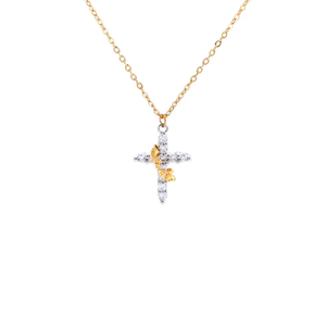 Collar con Cruz Geométrica Giratoria para Mujer en Acero Inoxidable con Baño de Oro de 18K e Incrustaciones de Circonio - Product Image 5
