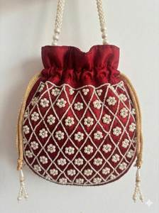 Bolso Potli Estándar Bordado con Cuentas y Cordón, Bolso de Mano para Fiestas, Bodas, Joyería y Cosméticos - Product Image 6