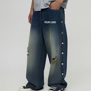 OEM Hip Hop <b>Embroidered</b> Denim Pants <b>Jeans</b> Man Relaxed Fit Straight Leg Casual Loose Trousers Comfortable Stylish Denim Pants - Product Image 3