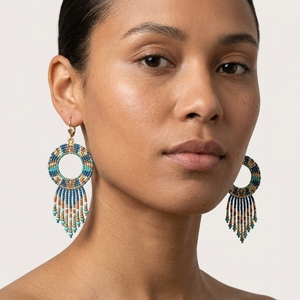 Pendientes Colgantes Bohemios Hechos a Mano con Cuentas de Aleación de Plata Tibetana y Zinc, Joyería Tribal Colorida con Flecos para Mujer, Regalo para Fiesta o Boda - Product Image 2