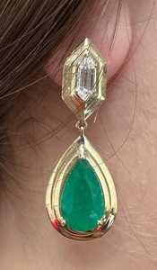 Luxury <b>Emerald</b> Pear Cut Diamond Charm Earrings 18K Gold Plated Handcrafted IGI Certified Party - Product Image 3
