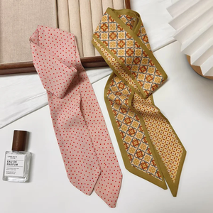 Summer Multi Color Geometry Pattern Skinny Silk Scarf for Women Hair Strip Silk Ribbon Lady Small Neck Scarves Bag Handle Ribbon - Product Image 4