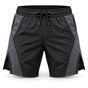 Maßgefertigte OEM Solide Vorderseite MMA Kampfshorts für Herren Schwarz Grau Dehnbare Trainings-Shorts für Grappling Kickboxen Muay Thai Polyester/Baumwolle - Product Image 2