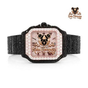 นาฬิกาข้อมือ Ruha Enterprise Luxury Square แบบอนาล็อก หน้าปัดประดับเพชรเทียม สายสแตนเลสสีดำ สำหรับทุกเพศ ระบบควอตซ์ สไตล์ฮิปฮอป - Product Image 2