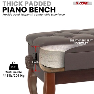5 Core Piano Bench 3" Padded <b>Cushioned</b> <b>Stool</b> Wooden Heavy Duty Adjustable Musician Chair w Storage - Product Image 5