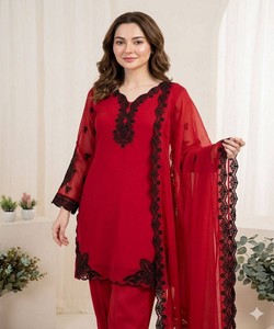 ชุดปักลายมูล ชานเดรี แบรนด์ริชลุค พร้อมกางเกงปาลาซโซ่และผ้าคลุมไหล่ สำหรับงานเทศกาล ราคาขายส่ง เสื้อผ้าชาติพันธุ์ สีแดง - Product Image 6