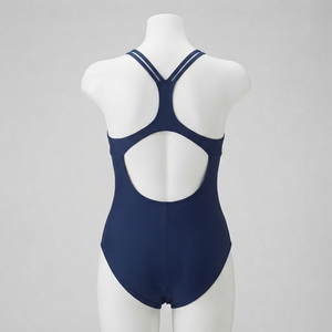 REDDITO Women's <b>Bikini</b> Solid Navy Blue Crew Neck Spandex Polyester Stretch Front Logo Design High Waist Breathable Anti-chlorine - Product Image 3