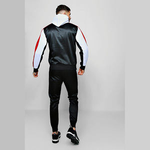 Conjunto Deportivo para Hombre con Capucha y Bloques de Color Negro, Blanco y Rojo, Sudadera con Cremallera Completa y Pantalones, Corte Regular, Transpirable, para Otoño - Product Image 5