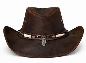 Sombrero de Vaquero Clásico de Cuero Marrón Vintage con Banda Trenzada y Adorno de Pluma para Vaqueros y Vaqueras - Product Image 6