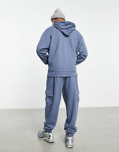 Conjunto Deportivo Unisex Azul con Cierre de Cremallera, Manga Larga, Patrón Geométrico, Estilo Casual Urbano, Corte Holgado, Bolsillos Laterales, Algodón Ligero - Product Image 1