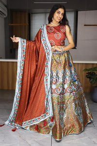 Women Designer Lehenga Choli With Can Can Flair And Printed Ethnic Dupatta - Product Image 1