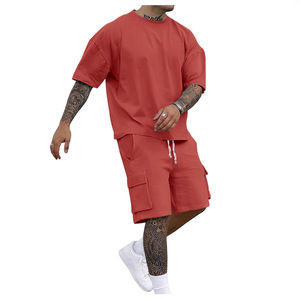 Conjunto de Dos Piezas para Hombre, Talla Grande, Verano, Ecológico, Tejido de Poliéster/Spandex con Pedrería, Camiseta Holgada Informal y Pantalones Cortos - Product Image 3