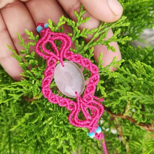 Handmade Rose Quartz Macrame <b>Bracelet</b> Pink Cord Natural Gemstone Blue Bead Boho Healing Crystal <b>Adjustable</b> Jewelry - Product Image 1