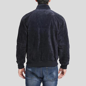 Blouson en daim bleu marine pour homme, col montant, style bomber, en daim de chèvre souple de luxe, coupe ajustée, vêtement d'extérieur décontracté - Product Image 6