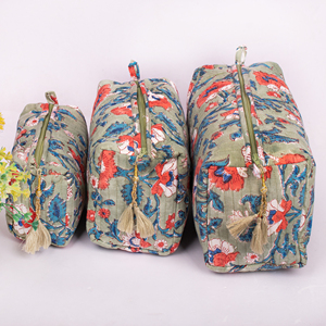 Handblock Print Multifunction Fashionable Makeup <b>Bag</b> Set Eco-Friendly Washable Large Capacity Toiletry Travel Cosmetic Organizer - Product Image 1